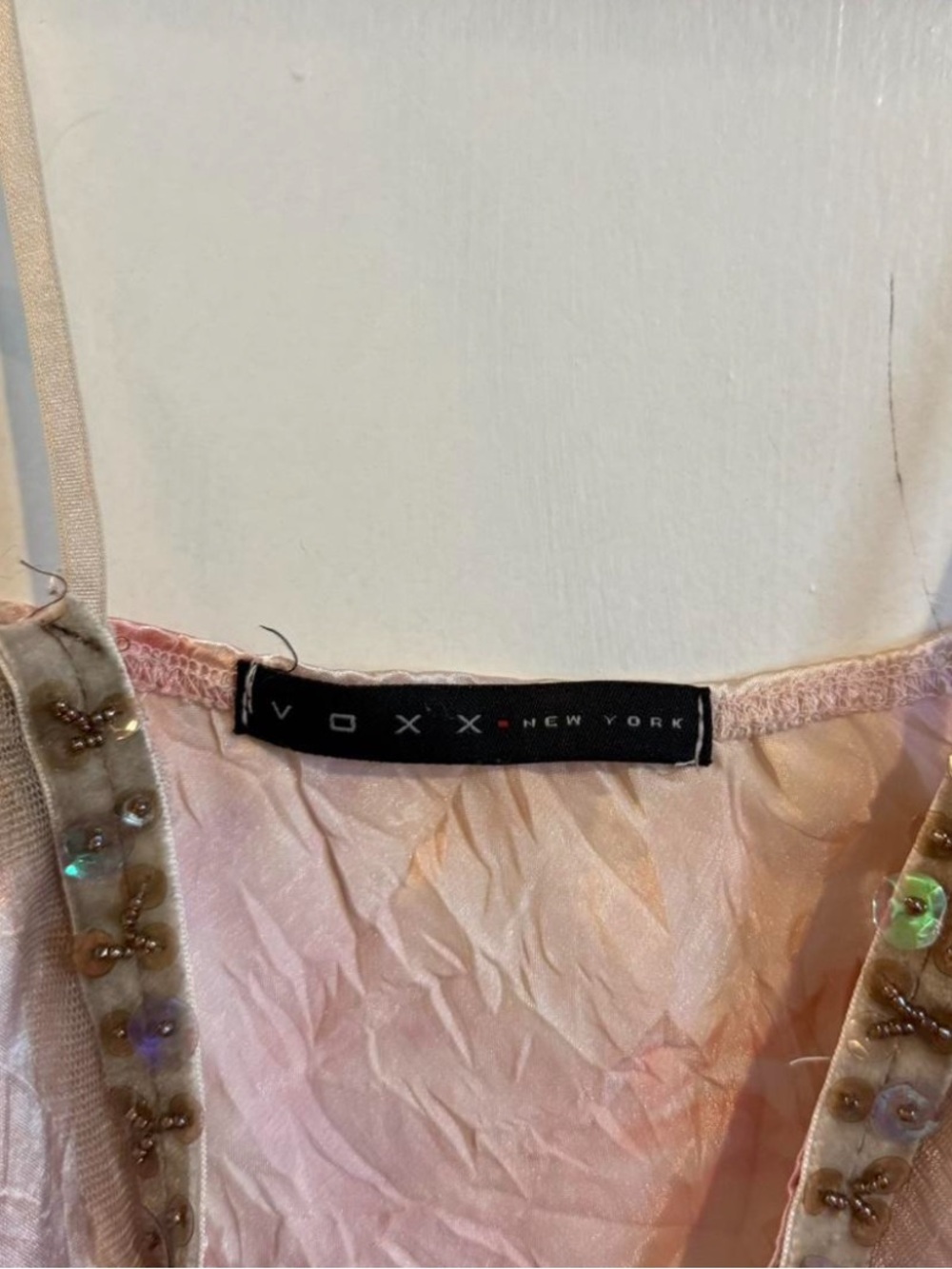 Vintage Y2K VOXX NY pink tie dye beaded neckline satin tank top cami
size large - Picture 3 of 5